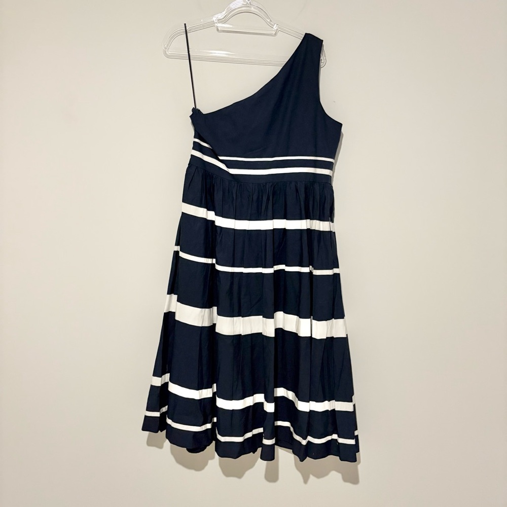 J crew One-shouldered maxi dress cotton poplin with ribbon stripes blue white 14 - Picture 3 of 9